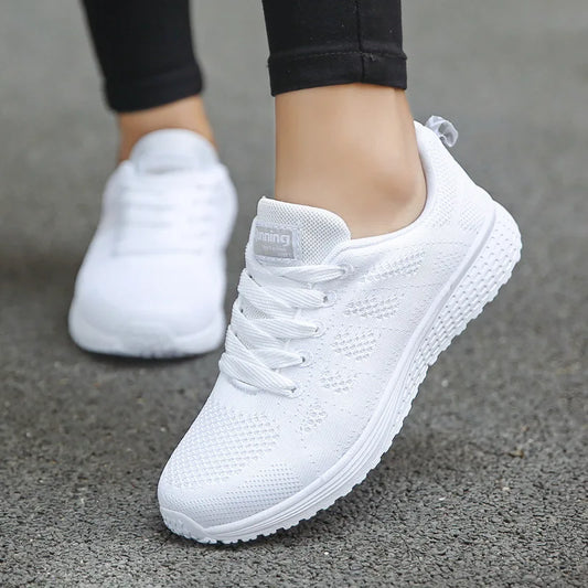 Zapatillas Casual para Mujer 2024 – Ligeras, Transpirables, de Malla, Cómodas para Caminar, Estilo Sneakers Blancas