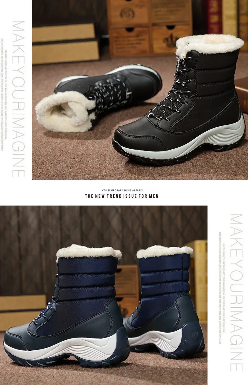 Botines Mujer Invierno con Plataforma – Cálidos, Ligeros, Antideslizantes, Ideales para Nieve y Uso Diario