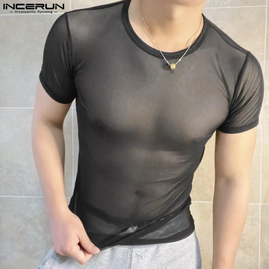Polera Hombre Ajustada Tipo Malla Transparente Manga Corta