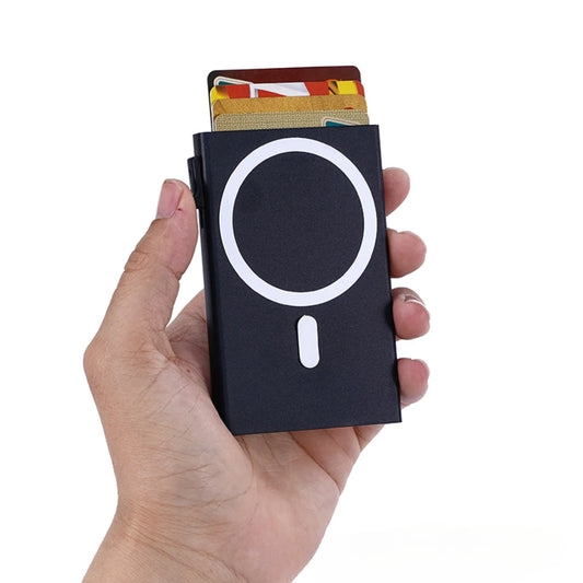 1 pieza, tarjetero delgado con diseño estampado para hombre, billetera con bloqueo RFID, magnética, automática y de apertura emergente para teléfono