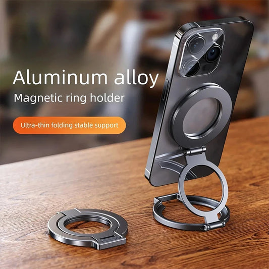 2 en 1, soporte magnético para teléfono con anillo para dedo y rotación de 360°, plegable, de aleación de aluminio, para iPhone 17, 16, 15, 14, 13 y 12 Pro Max
