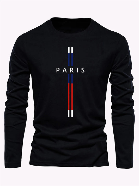 Polera Hombre “Paris” Algodón 100% – Camiseta Manga Larga Casual Suelta y Cómoda Estilo Urbano