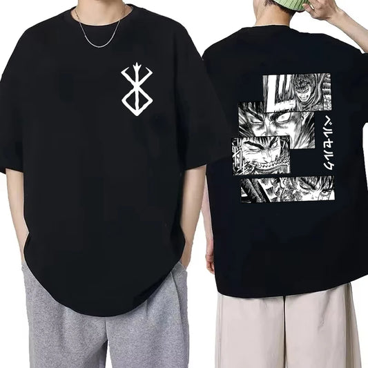 Polera Anime Berserk Guts – Camiseta Estilo Manga Dark Fantasy, Hombre Verano Manga Corta Casual Black Swordsman