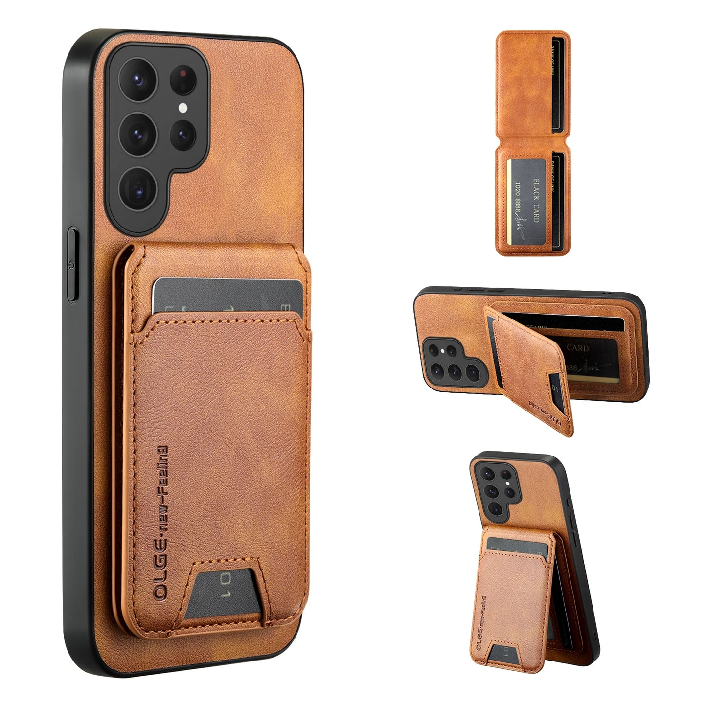 Wallet Card Holder Case for Samsung Galaxy S26 S25 S24 S23 S22 S21 Ultra Plus FE Edge Magnet Cover Leather Mag-safe Stand Shell