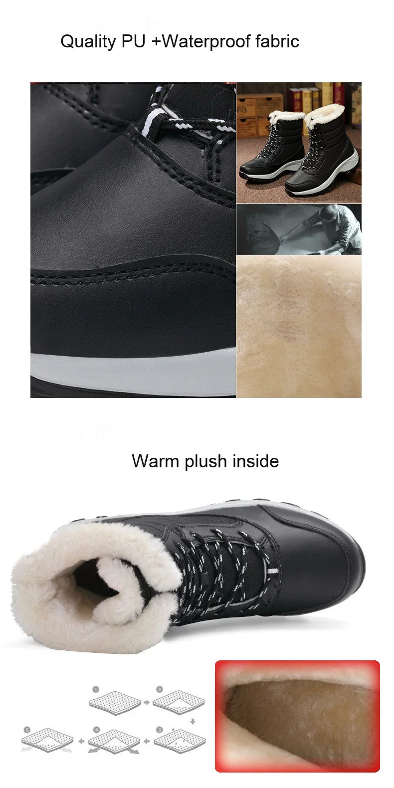 Botines Mujer Invierno con Plataforma – Cálidos, Ligeros, Antideslizantes, Ideales para Nieve y Uso Diario